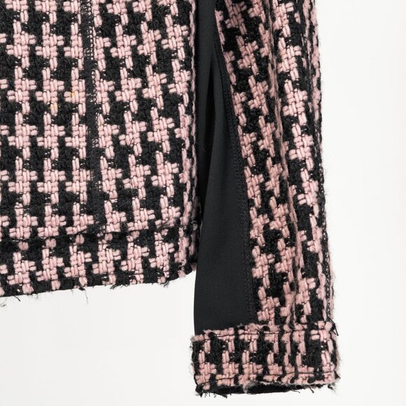 Marc Cain Reversible Pink & Black Houndstooth Tweed & Faux-Leather Jacket - Picture 9 of 16